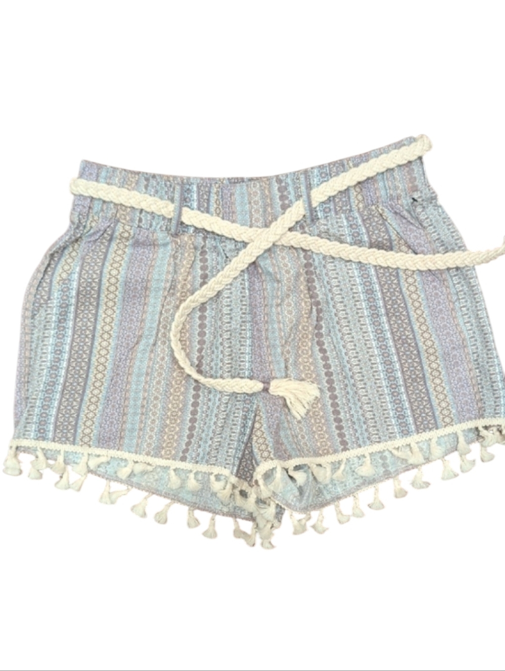 Rewash Blue Stripe Tassel-Trim Women's Shorts (#C1015)